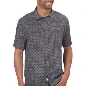 Nat Nast Silk Blend Basketweave Dark Blue Short Sleeve Button Down Shirt Mens XL